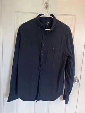Express Men's Long-Sleeve Button-Down Shirt in Dark Navy